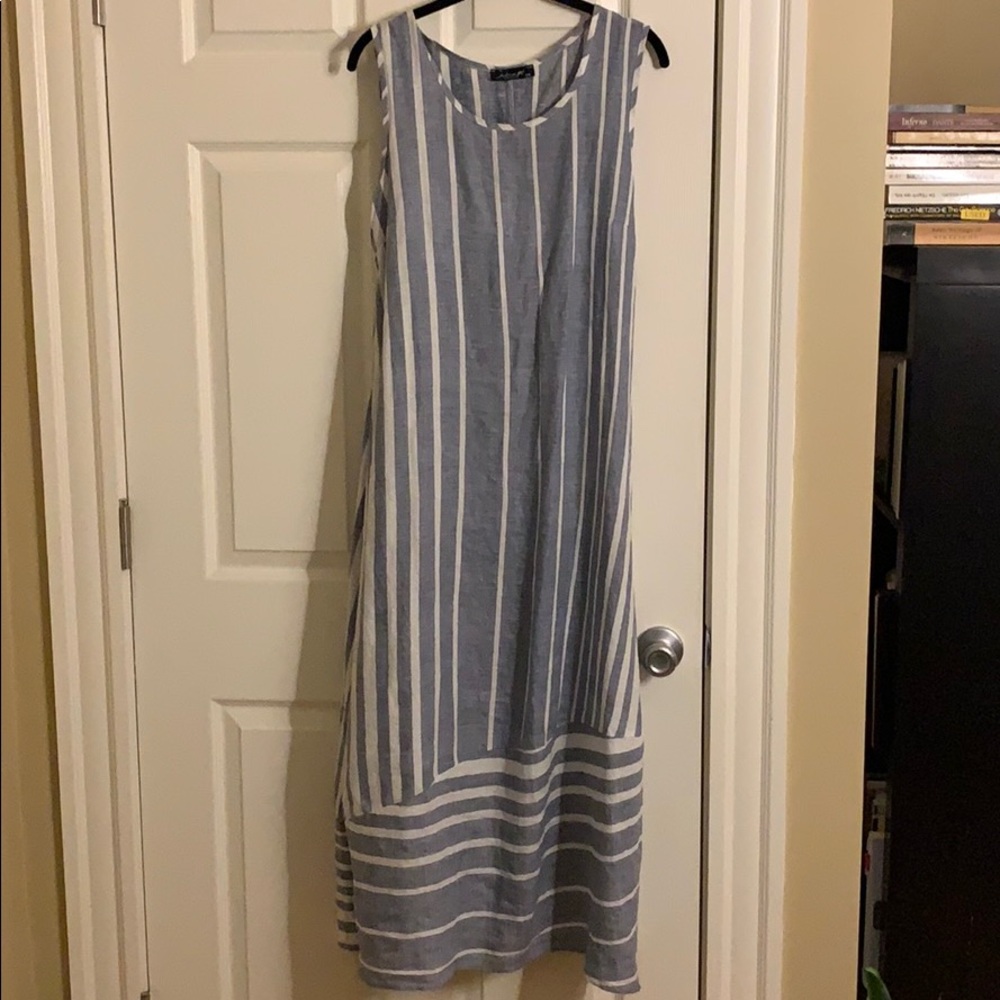 blue and white greek linen dress size s/m